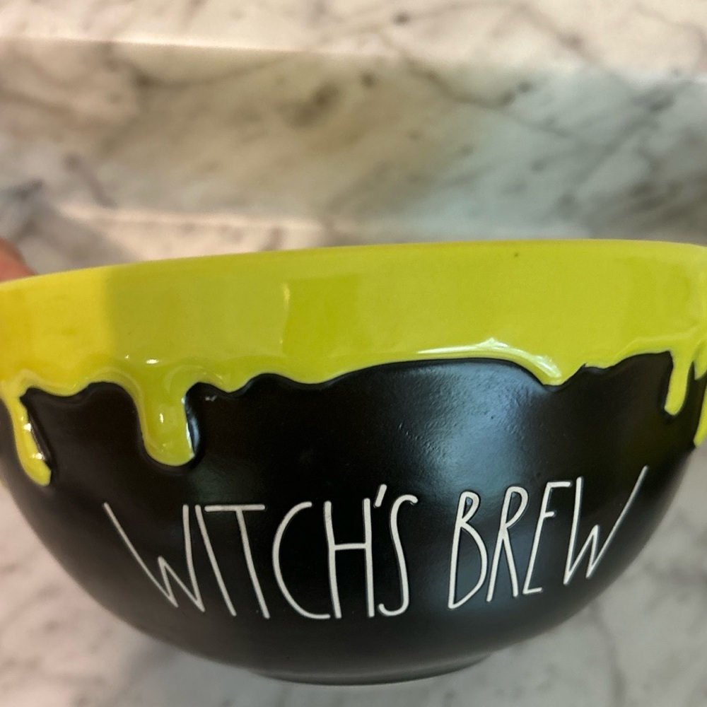 WITCH’S BREW Rae Dunn Halloween Bowl Black Lime Green Slime Drip 6 5/8” D NEW